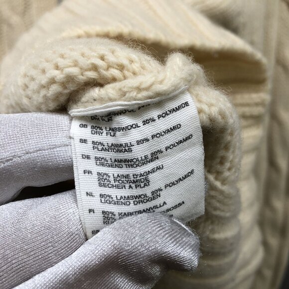 H&M Wool Stretch Cable Knit Zip Sweater Womens L Cream Mock Neck Fisherman - Picture 8 of 8